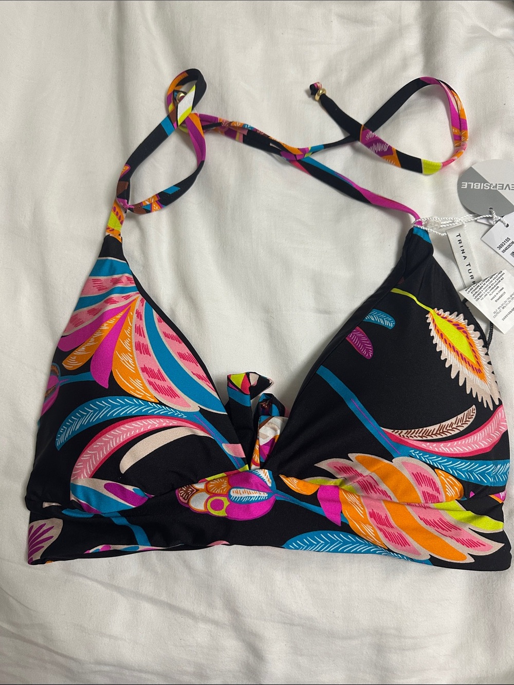 Trina Turk Black Multicolor Feather-Print Bikini Top - Picture 3 of 6